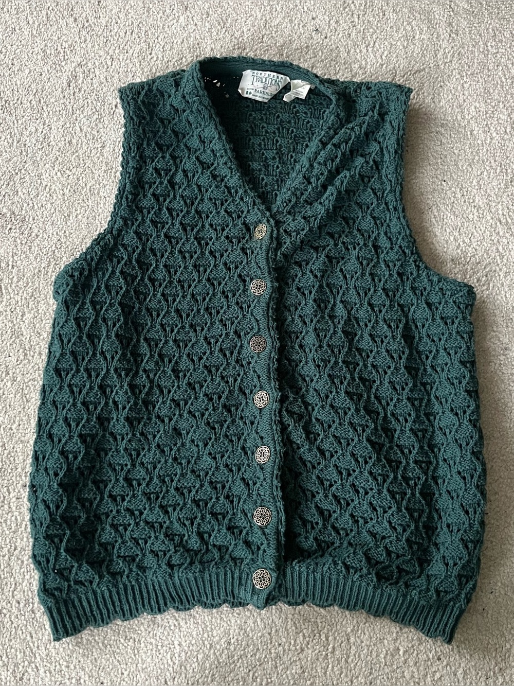 Vintage Northern Traditions 100% Cotton Green Vest
